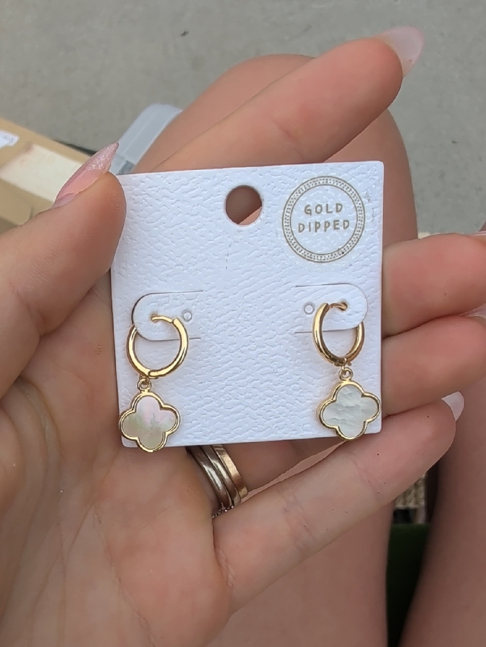 Love Gold Hoop Earrings with White Mother-of-Pearl Clover Charms